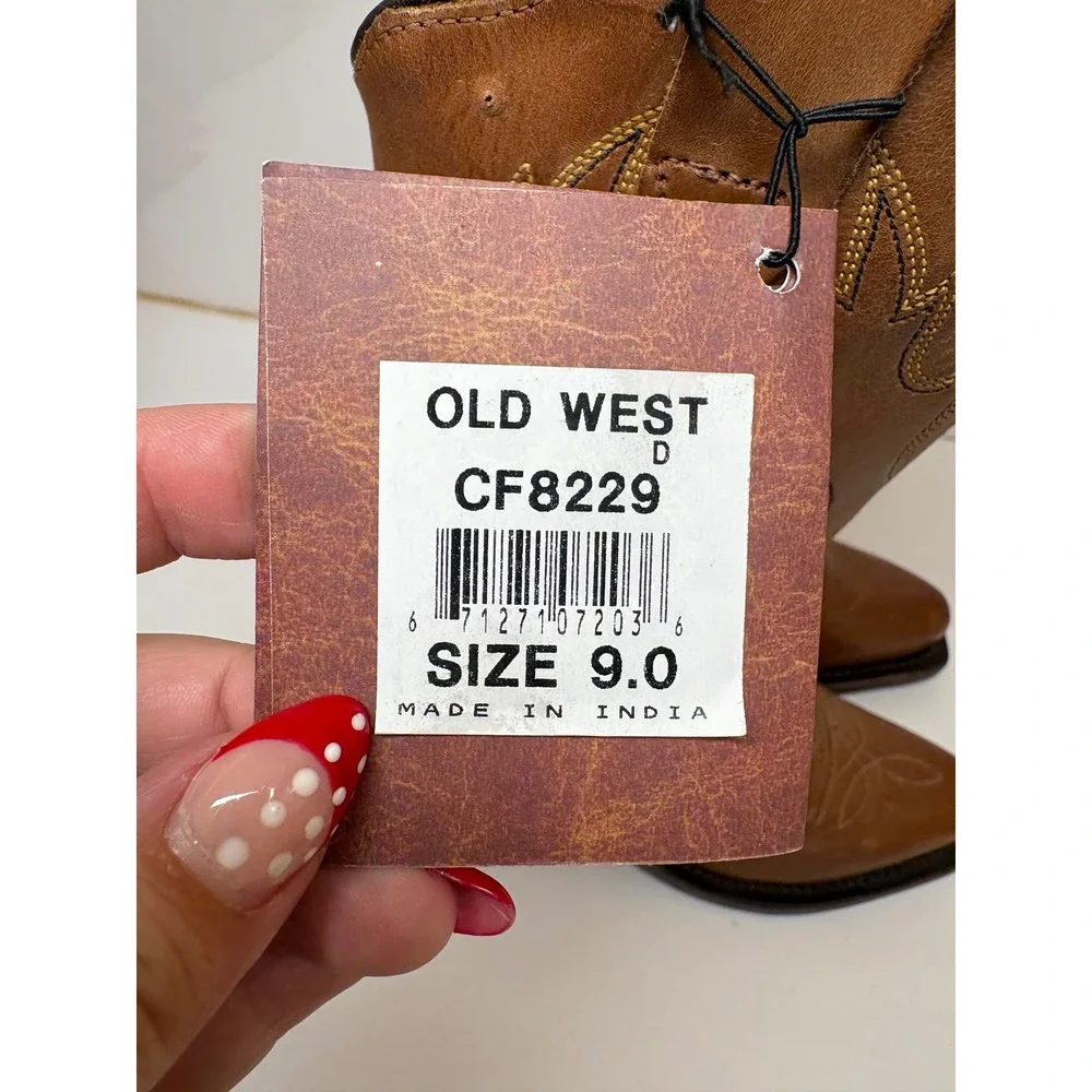 Old West Kids Canyon Light Brown Leather Snip Toe Cowboy Boots CF8229 Size 9D